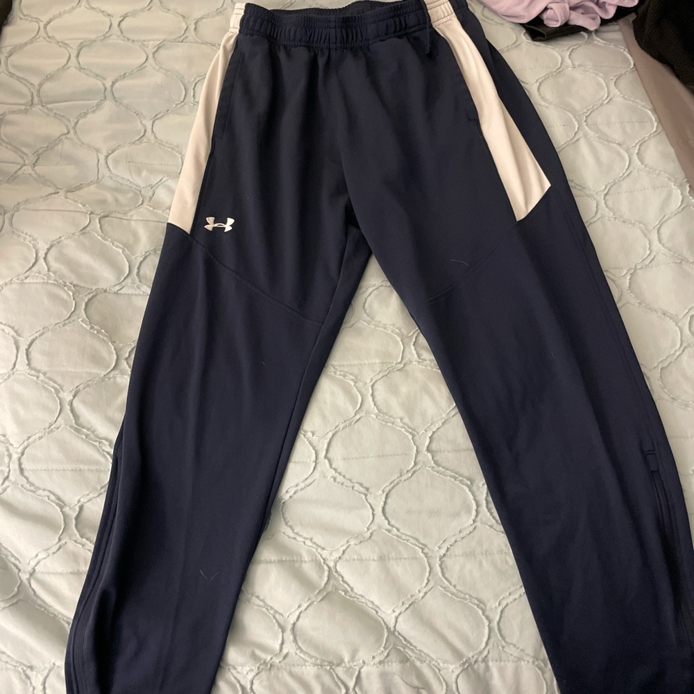 Under Armour Navy and White Track Pants